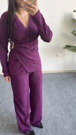 Bonita Kruvaze Yaka Aksesuarlı Takım - Mürdüm - Görsel 6