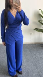 Bonita Kruvaze Yaka Aksesuarlı Takım - Saks Mavi - Görsel 5