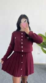 Bordo Çelik Örme Triko Takım - Görsel 9