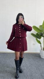 Bordo Çelik Örme Triko Takım - Görsel 10