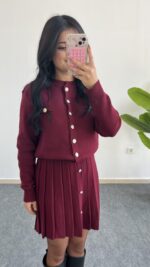 Bordo Çelik Örme Triko Takım - Görsel 5