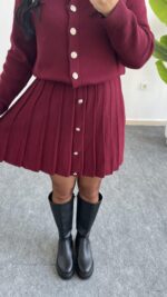 Bordo Çelik Örme Triko Takım - Görsel 6