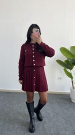 Bordo Çelik Örme Triko Takım - Görsel 11
