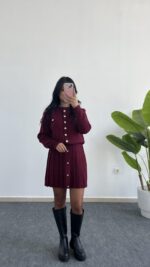 Bordo Çelik Örme Triko Takım - Görsel 2