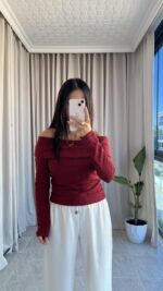 Rose Bordo Madonna Yaka Bluz - Görsel 3