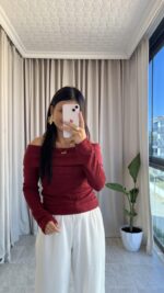 Rose Bordo Madonna Yaka Bluz - Görsel 2