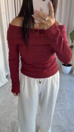 Rose Bordo Madonna Yaka Bluz - Görsel 6