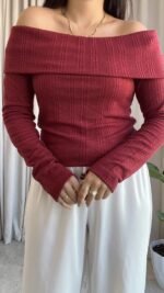 Rose Bordo Madonna Yaka Bluz - Görsel 4