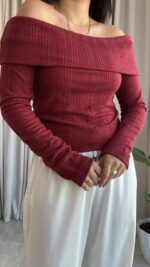 Rose Bordo Madonna Yaka Bluz - Görsel 5