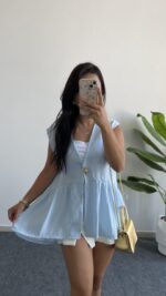 Carlo Yıldız Düğmeli Tensel Bluz -  Bebe Mavi