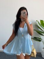 Carlo Yıldız Düğmeli Tensel Bluz -  Bebe Mavi - Görsel 3