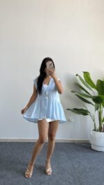 Carlo Yıldız Düğmeli Tensel Bluz -  Bebe Mavi - Görsel 5