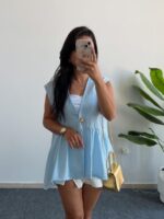 Carlo Yıldız Düğmeli Tensel Bluz -  Bebe Mavi - Görsel 2