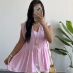 Carlo Yıldız Düğmeli Tensel Bluz - Pembe