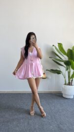 Carlo Yıldız Düğmeli Tensel Bluz - Pembe - Görsel 6