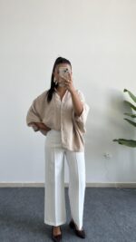 Carlos Kısa Kol Tensel Gömlek - Taş - Görsel 2