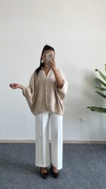 Carlos Kısa Kol Tensel Gömlek - Taş - Görsel 4