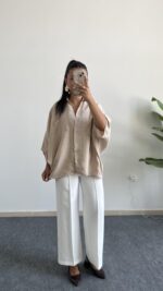 Carlos Kısa Kol Tensel Gömlek - Taş - Görsel 3