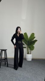 Caroline Kemerli Crep Pantolon  - Siyah - Görsel 3