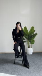 Caroline Kemerli Crep Pantolon  - Siyah - Görsel 2