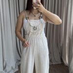 Çizgili Naturel Keten Tulum