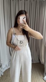 Çizgili Naturel Keten Tulum - Görsel 2