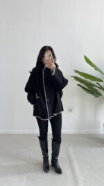 Çoban Dikişli Kaşe Panço - Siyah - Görsel 2