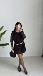 Dantel Elbise - Kahve - Görsel 6