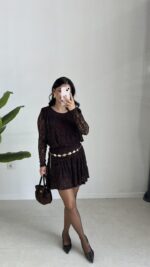 Dantel Elbise - Kahve - Görsel 3