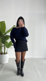 Degaje Yaka Kazak - Lacivert - Görsel 3