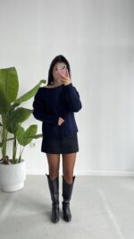 Degaje Yaka Kazak - Lacivert - Görsel 9