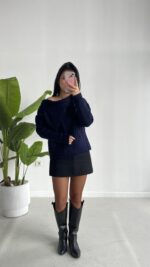 Degaje Yaka Kazak - Lacivert - Görsel 5