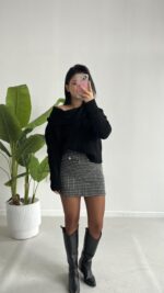 Degaje Yaka Kazak - Siyah - Görsel 8