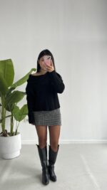 Degaje Yaka Kazak - Siyah - Görsel 4