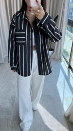 Divola Çizgili Siyah Gömlek - Görsel 4