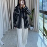 Divola Çizgili Siyah Gömlek