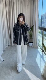 Divola Çizgili Siyah Gömlek