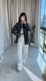 Divola Çizgili Siyah Gömlek - Görsel 3