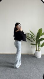 Duru İspanyol Kol Pamuk Crop - Siyah - Görsel 5