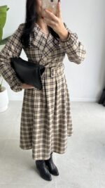 Ekose Kemerli Midi Elbise - Görsel 4