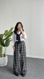 Mary Ekose Palazzo Pantolon - Gri - Görsel 5