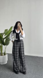 Mary Ekose Palazzo Pantolon - Gri - Görsel 6