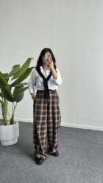 Mary Ekose Palazzo Pantolon - Kahve - Görsel 6