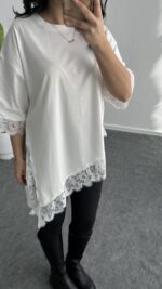 Elly Dantelli Kombine Tişört - Beyaz - Görsel 6