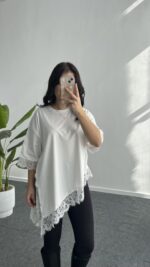 Elly Dantelli Kombine Tişört - Beyaz - Görsel 2