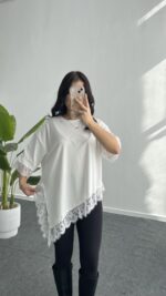 Elly Dantelli Kombine Tişört - Beyaz - Görsel 5