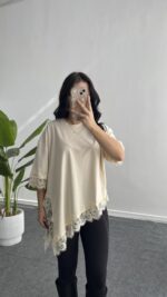 Elly Dantelli Kombine Tişört - Ekru - Görsel 4