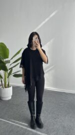 Elly Dantelli Kombine Tişört - Siyah - Görsel 5