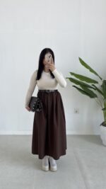 Eteği Poplin Bodyli Maxi Boy Kemerli Elbise - Kahve - Görsel 2