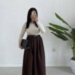 Eteği Poplin Bodyli Maxi Boy Kemerli Elbise - Kahve